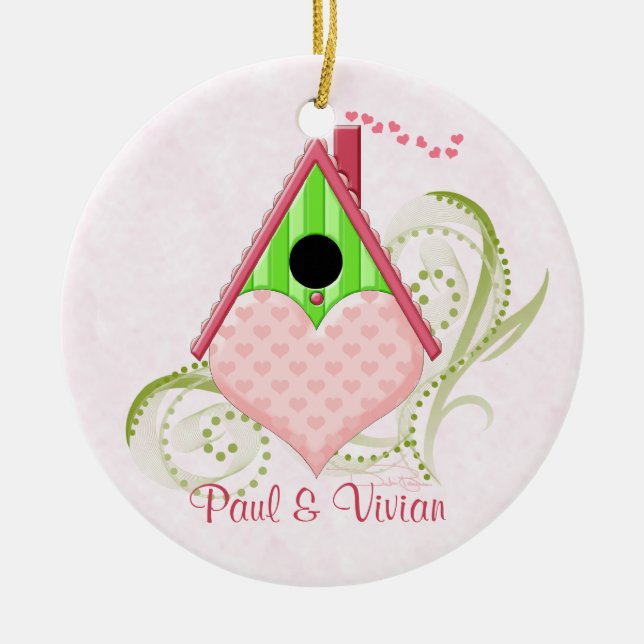 Valentine Birdhouse Ornament mit Hintergrund (Vorne)
