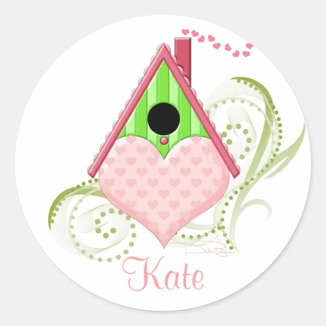 Valentine Birdhouse Round Stickers (Vorderseite)