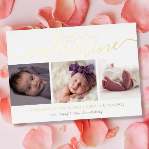 Valentine Birth Announcement Gold 3 Foto Herz Folien Feiertagskarte
