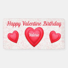 Valentine Birthday Extravagant Red Hearts Banner