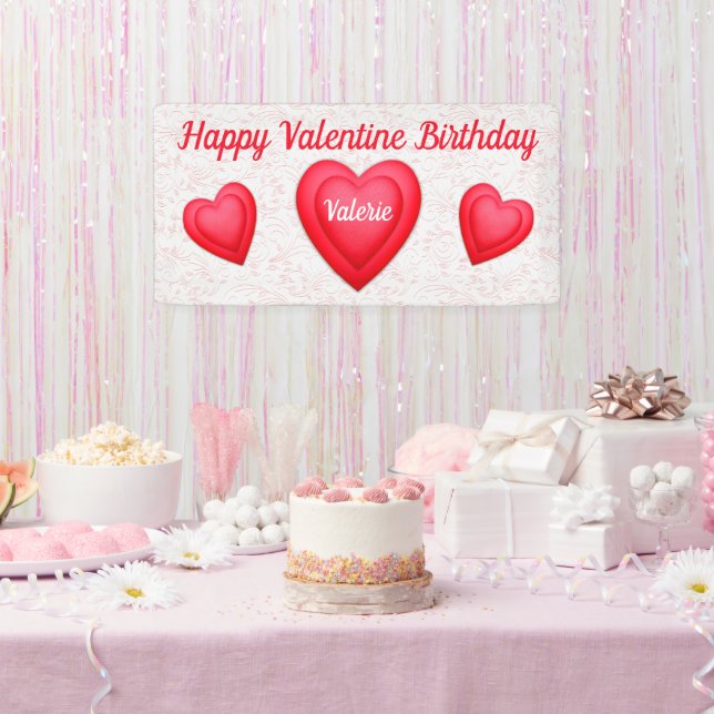 Valentine Birthday Extravagant Red Hearts Banner (Party)