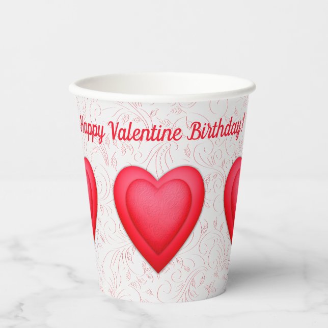 Valentine Birthday Extravagant Red Hearts Pappbecher (Vorderseite)