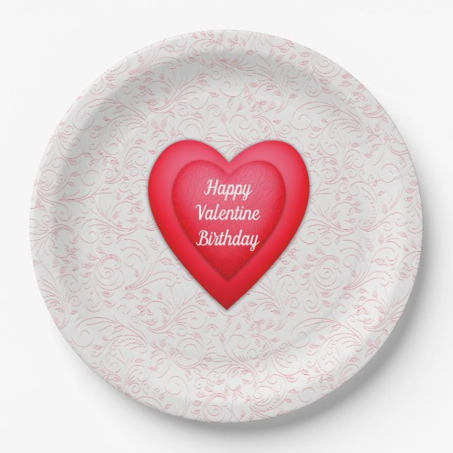 Valentine Birthday Extravagant Red Hearts Personal Pappteller (Vorderseite)