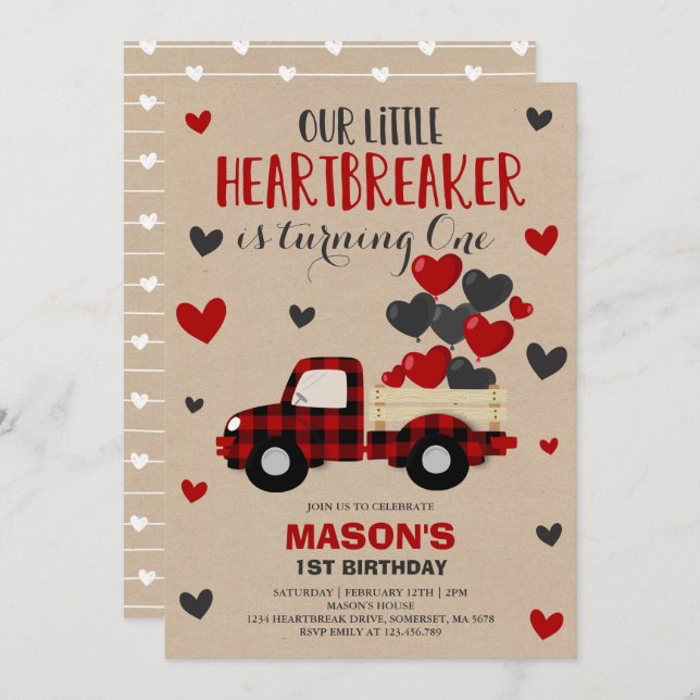 Valentine Birthday Invite Heartbreaker Kariert Tru Einladung (Vorne/Hinten)