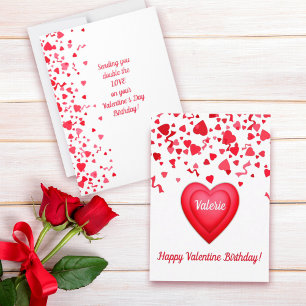 Valentine Birthday Modern Red Confetti Herz Mitteilungskarte