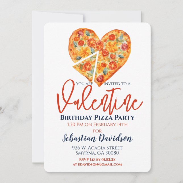 Valentine Birthday Pizza Party Einladung (Vorderseite)