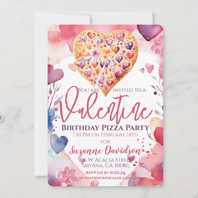 Valentine Birthday Pizza Party Einladung (Vorderseite)
