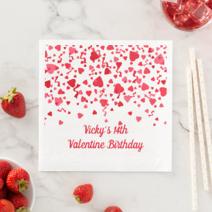 Valentine Birthday Red Confetti Hearts Serviette
