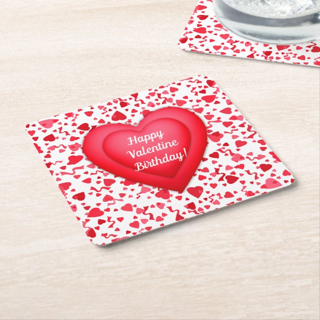 Valentine Birthday Red Confetti Personalisiertes H Rechteckiger Pappuntersetzer (angewinkelt)