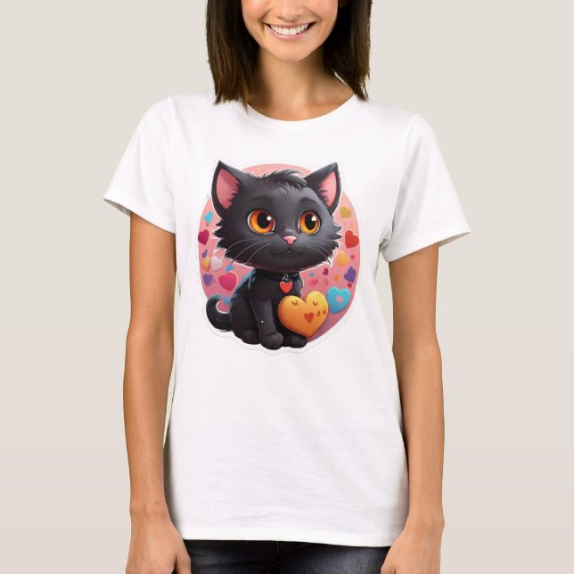 Valentine Black Kitten T-Shirt (Vorderseite)