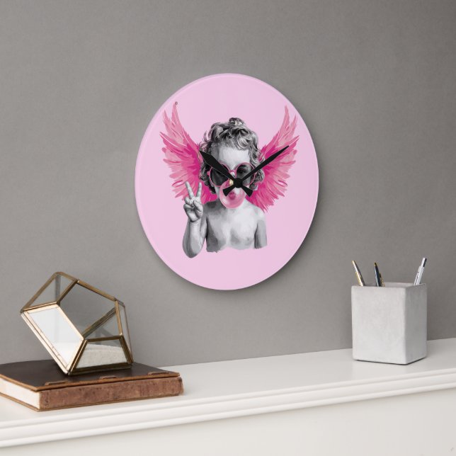 Valentine Blubble Cupid Valentinstag Große Wanduhr (Büro)