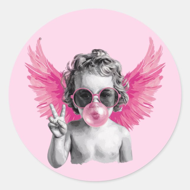 Valentine Blubble Cupid Valentinstag Runder Aufkleber (Vorderseite)