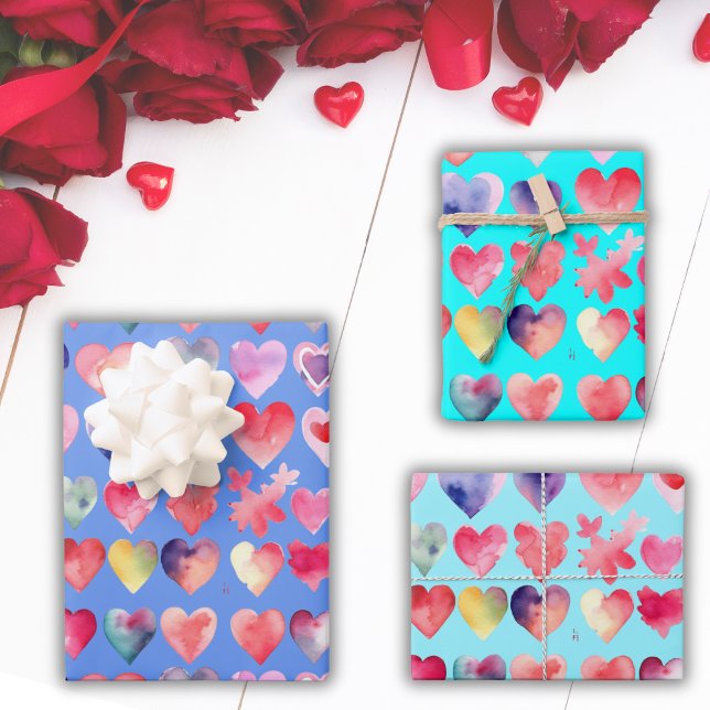 Valentine Blue Heartful Pattern Geschenkpapier Set (Von Creator hochgeladen)
