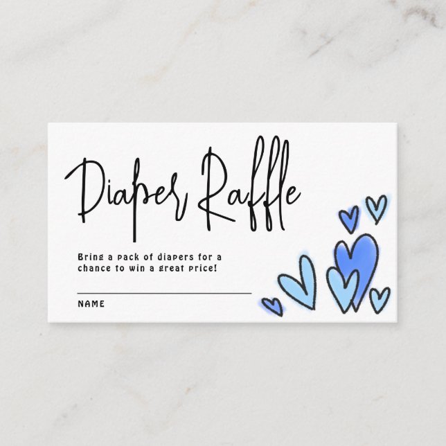 Valentine Blue Hearts Diaper Raffle Baby Dusche Begleitkarte (Vorderseite)