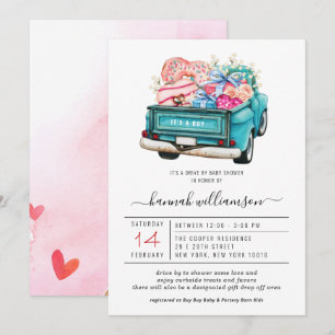 Valentine Blue Truck Baby-Dusche Einladung