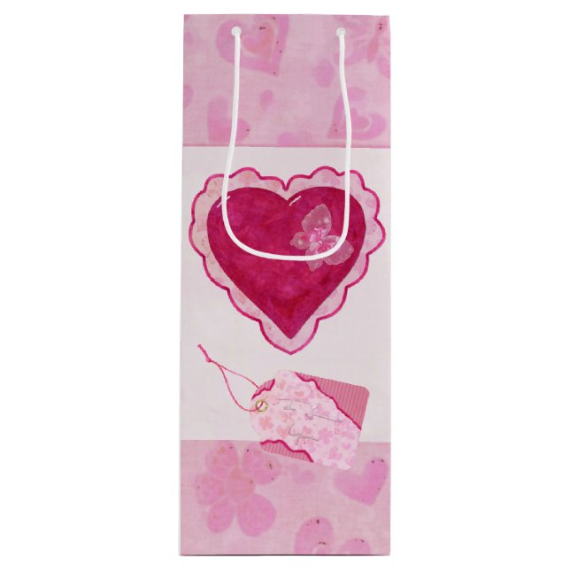 Valentine Blüten Adorable Mixed Media Geschenktüte Für Weinflaschen (Vorderseite)
