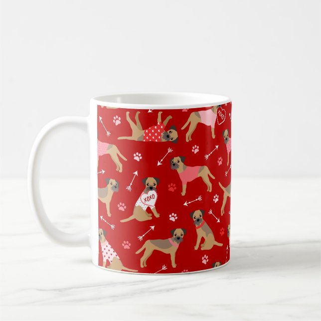 Valentine Border Terrier Pattern Kaffeemaschine Ta Kaffeetasse (Links)