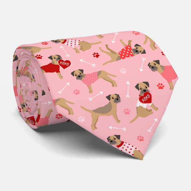 Valentine Border Terrier Pattern Krawatte (Gerollt)