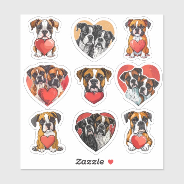 Valentine Boxer Dog Set von 9 Aufklebern Aufkleber (Blatt)