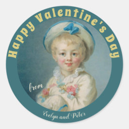 Valentine Boy Blume Fragonard Pierrot CC1075 Runder Aufkleber