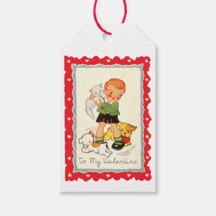 Valentine Boy mit Welpen & Kätzchen Geschenkanhänger