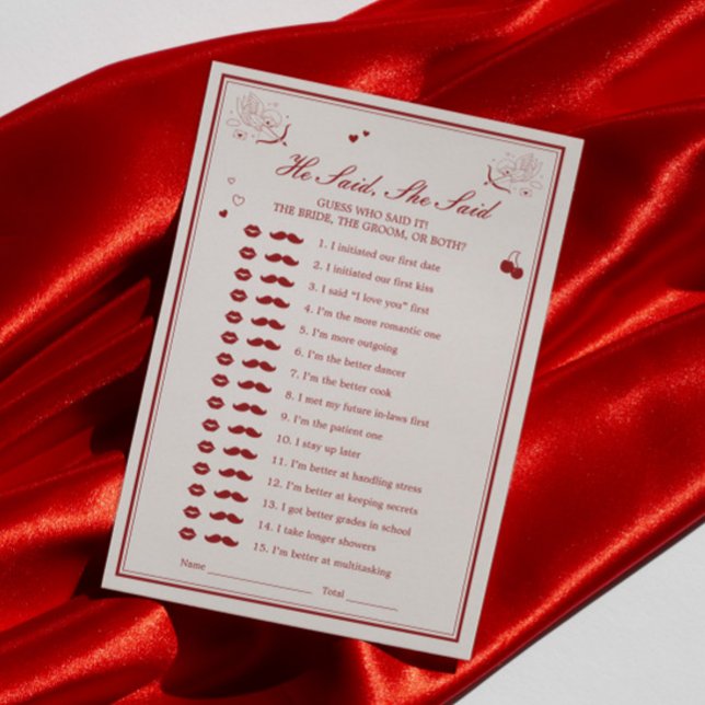 Valentine Bridal Shower He Said She Said Game Card Einladung (Von Creator hochgeladen)