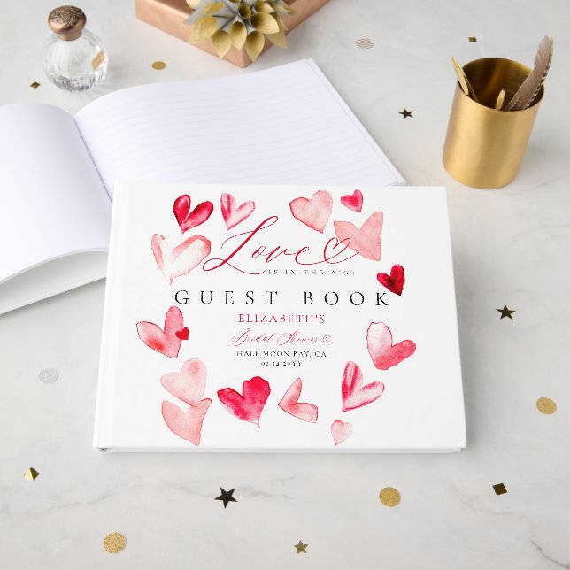 Valentine Bridal Shower Whimsical Heart Watercolor Gästebuch (Vorderseite Offen)