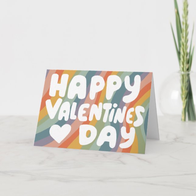 Valentine Bubble Letters Mated Rainbow Strips Karte (Vorderseite)