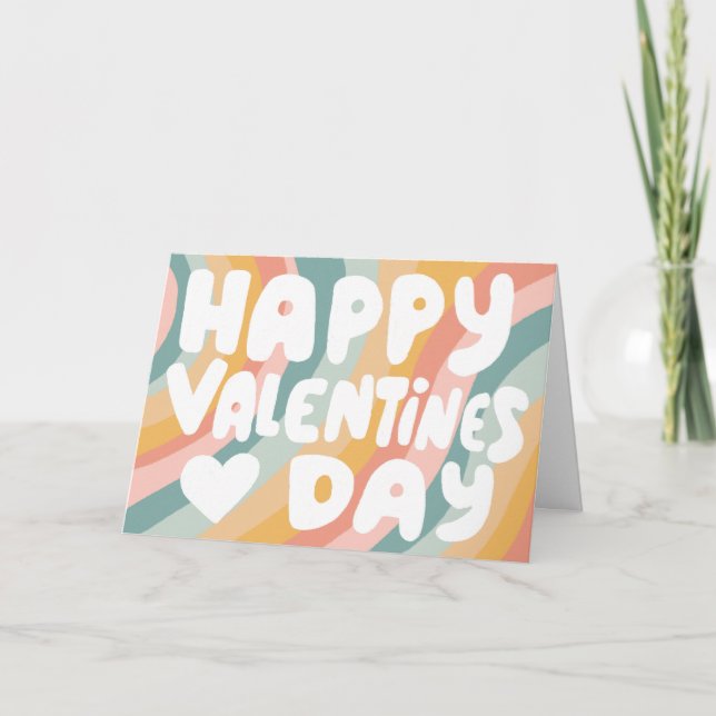 Valentine Bubble Letters Pastell Rainbow Stripes Karte (Vorderseite)