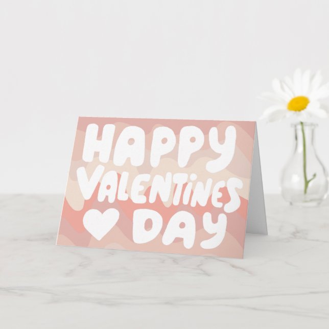 Valentine Bubble Letters Pink Curvy Retro Streifen Karte (Kleine Pflanze)