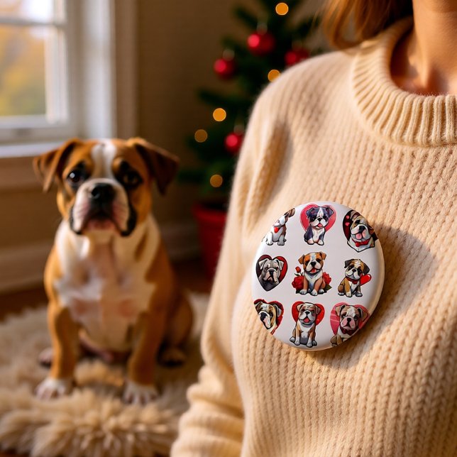 Valentine Bulldog Button (Valentine Cute Bulldog Love Button)