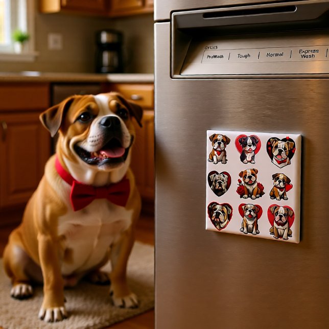 Valentine Bulldog Magnet (Bulldog Hearts & Roses Magnet)