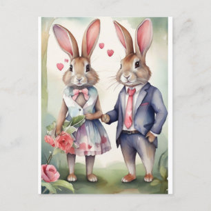 Valentine Bunnies in Blau Postkarte