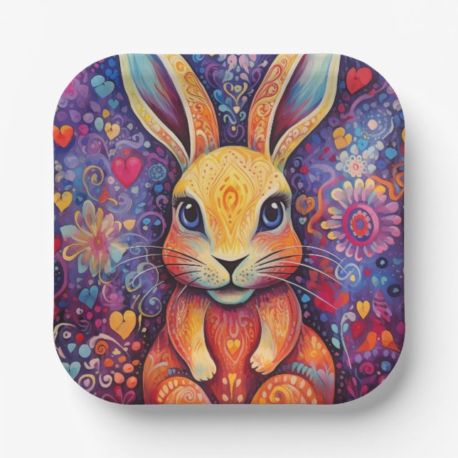 Valentine Bunny Blume lila Pappteller (Vorderseite)