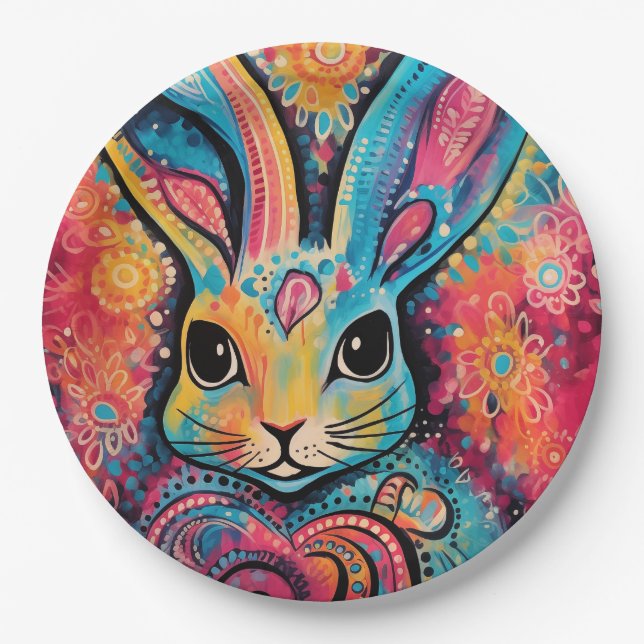 Valentine Bunny Positive vibes herzen Pappteller (Vorderseite)