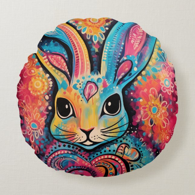 Valentine Bunny Positive vibes herzen Rundes Kissen (Vorderseite)