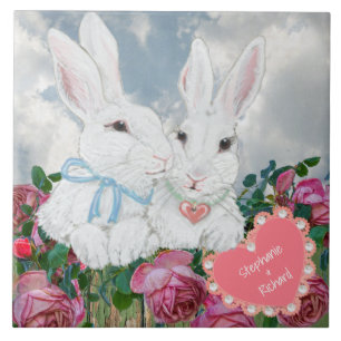Valentine Bunny Rabbits Rosen Custom Romantic Fliese