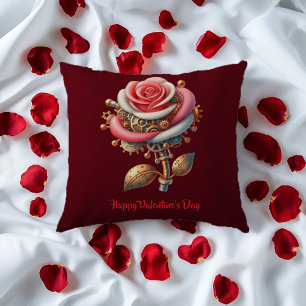 Valentine Burgundy Pink White Steampunk Rose Kissen