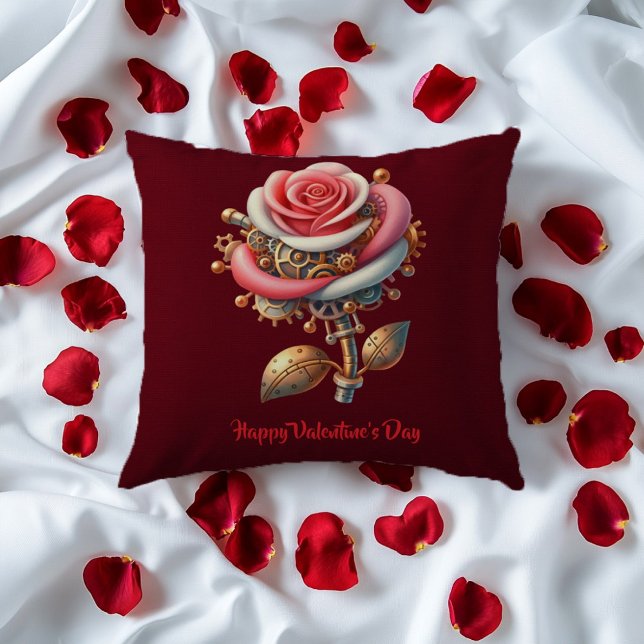 Valentine Burgundy Pink White Steampunk Rose Kissen (Von Creator hochgeladen)