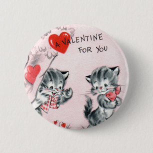 Valentine-Button des Kindes Vintages das Kätzchen Button