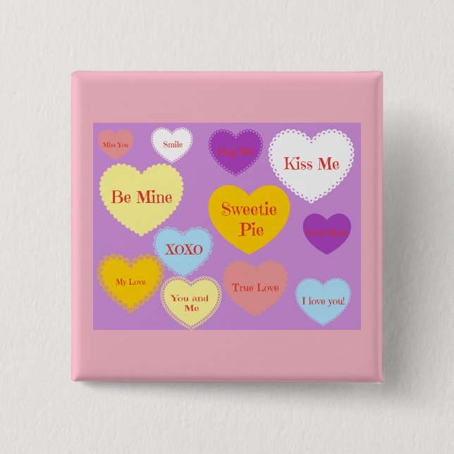Valentine Candy Hearts Button (Vorderseite)