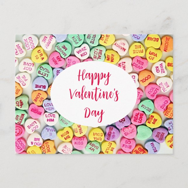 Valentine Candy Hearts Love Quotes Postkarte (Vorderseite)