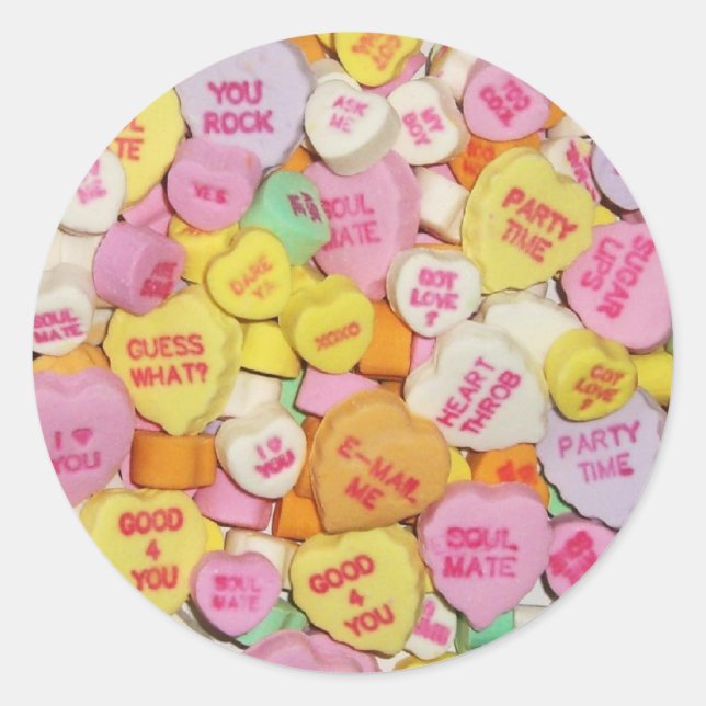 Valentine Candy Hearts Runder Aufkleber (Vorderseite)