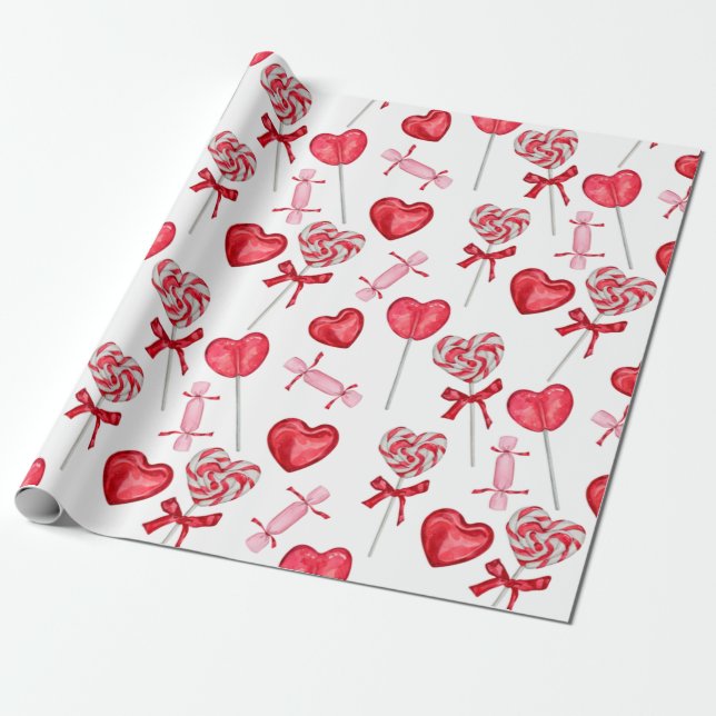Valentine Candy | Herz Lollipop Geschenkpapier (Ungerollt)
