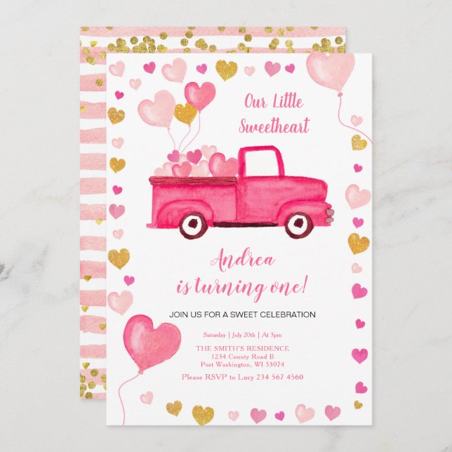 Valentine Car Heart Pink Birthday Einladung (Vorne/Hinten)