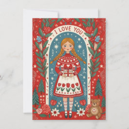 Valentine Card Illustration Of A Girl  Feiertagskarte