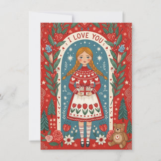 Valentine Card Illustration Of A Girl  Feiertagskarte