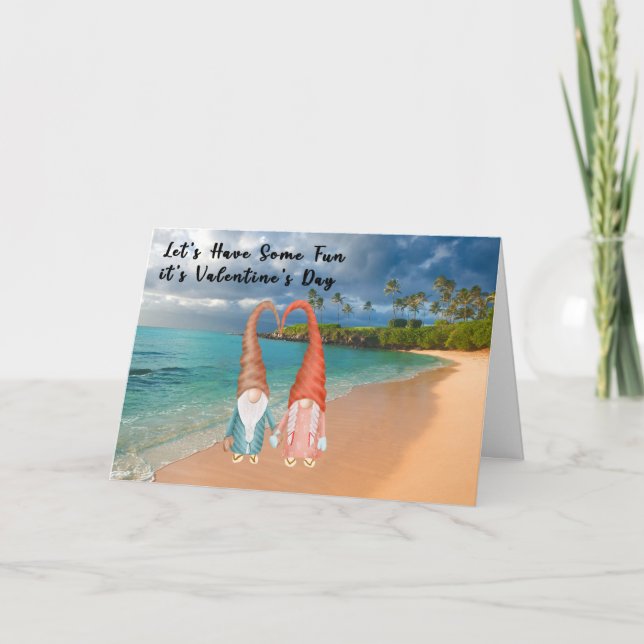 Valentine Card mit Gnomes am Strand Karte (Vorderseite)