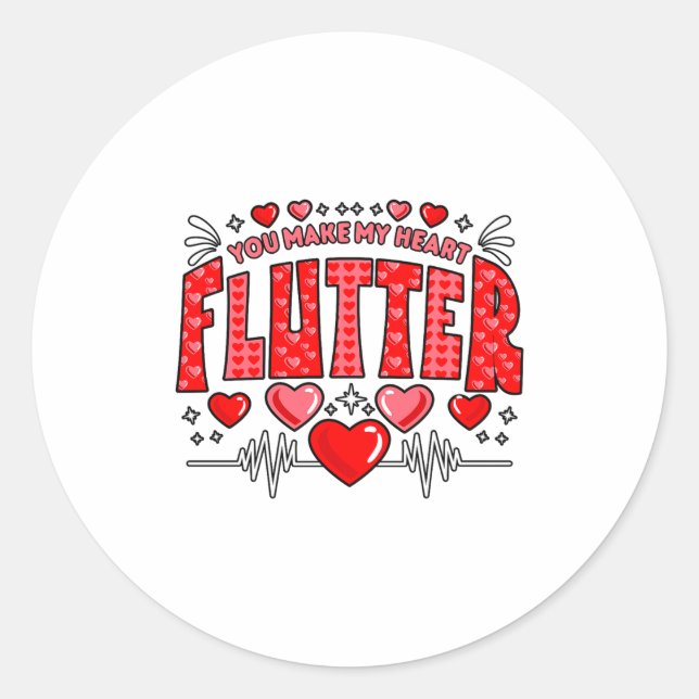 Valentine Cardiac Nurse You Make My Heart Flutter  Runder Aufkleber (Vorderseite)