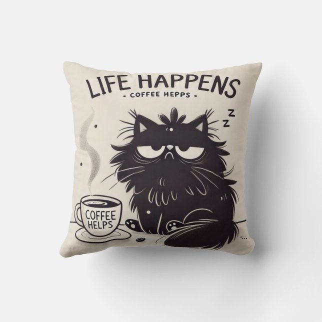 Valentine Cat & Coffee Art Throw Pillow Kissen (Rückseite)